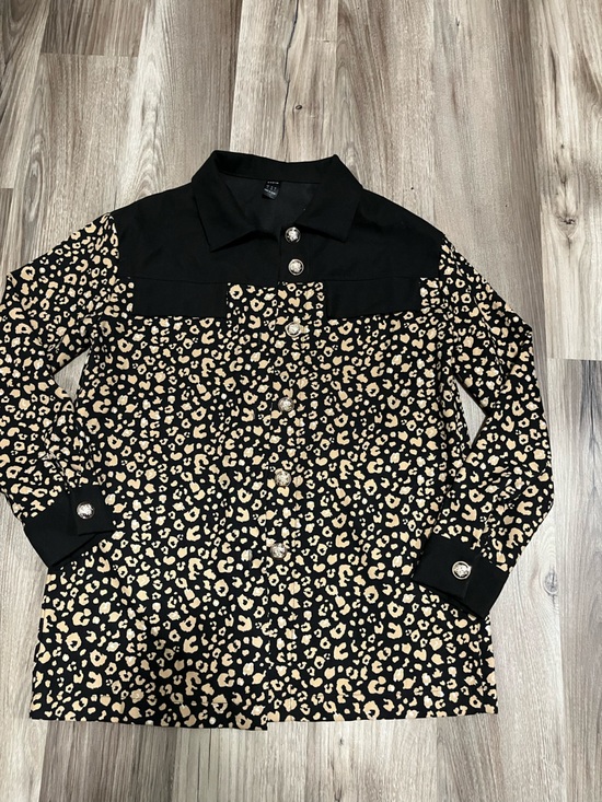 SHEIN Tops - Women’s ' Black & Tan Leopard Print Button-Front Jacket